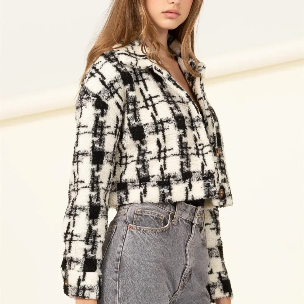 MY STYLE PATTERENED TEDDY CROPPED JACKET - Picture 3 of 6